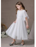 Beaded Flutter Sleeves White Chiffon Flower Girl Dress